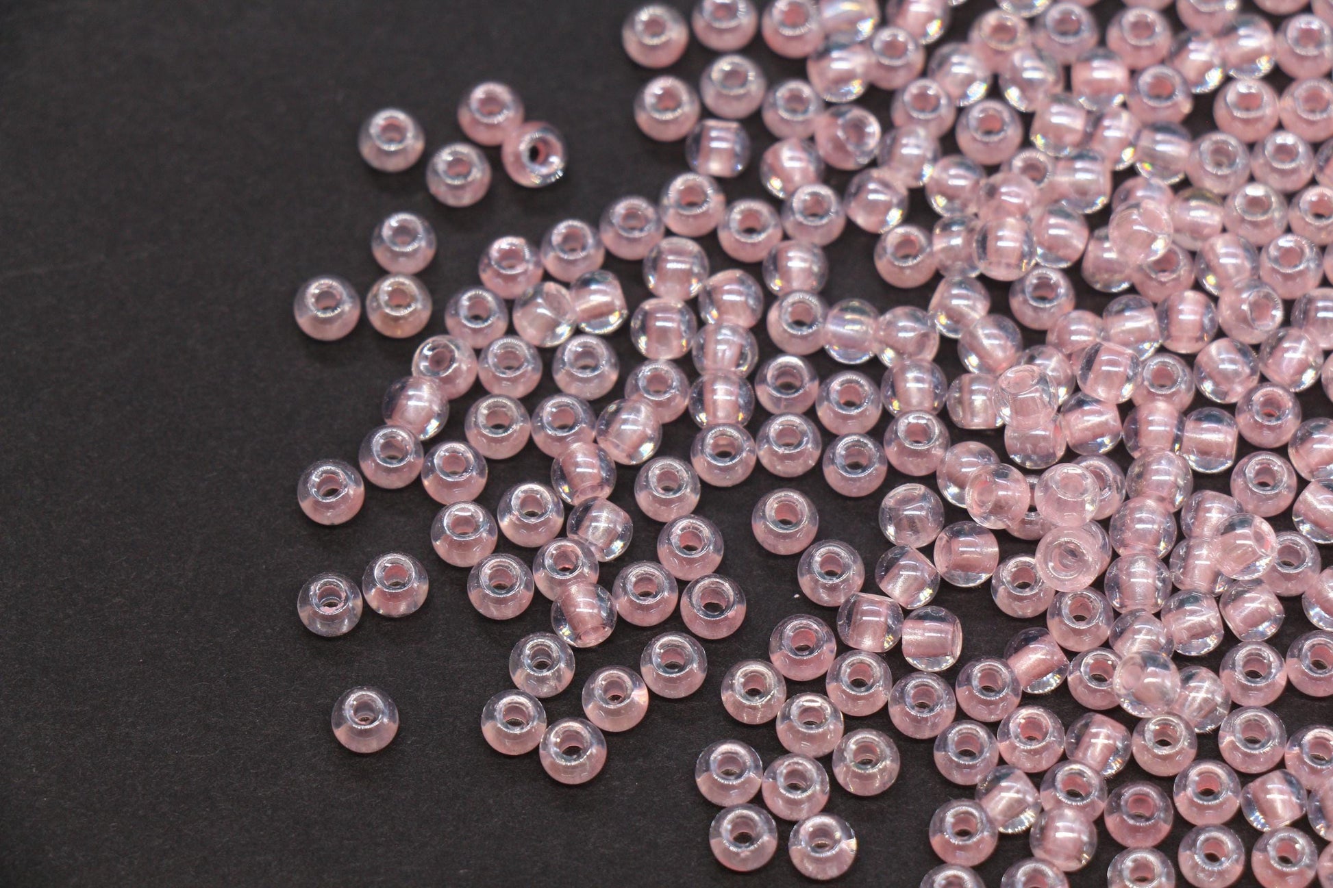4mm Pink Lined Glass Seed Beads, Transparent Pink Core Beads, Bracelet Jewelry Making Supplies #2329