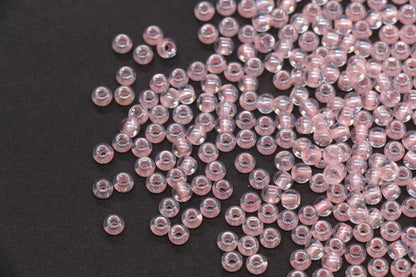 4mm Pink Lined Glass Seed Beads, Transparent Pink Core Beads, Bracelet Jewelry Making Supplies #2329