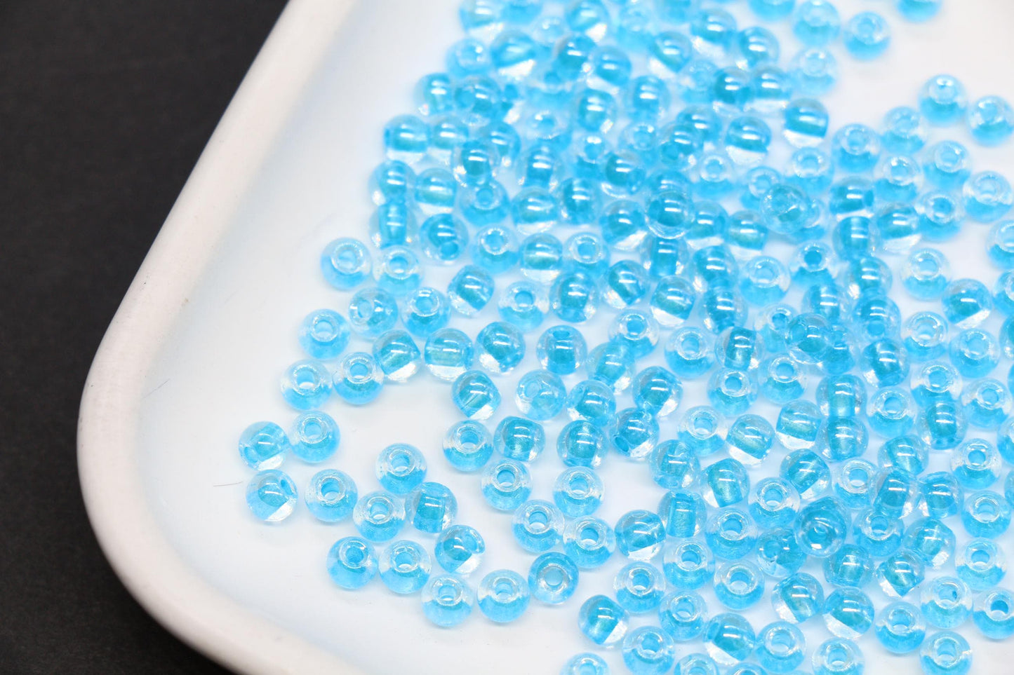 4mm Blue Lined Glass Seed Beads, Transparent Blue Core Beads, Jewelry Making Supplies #2328