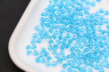 4mm Blue Lined Glass Seed Beads, Transparent Blue Core Beads, Jewelry Making Supplies #2328