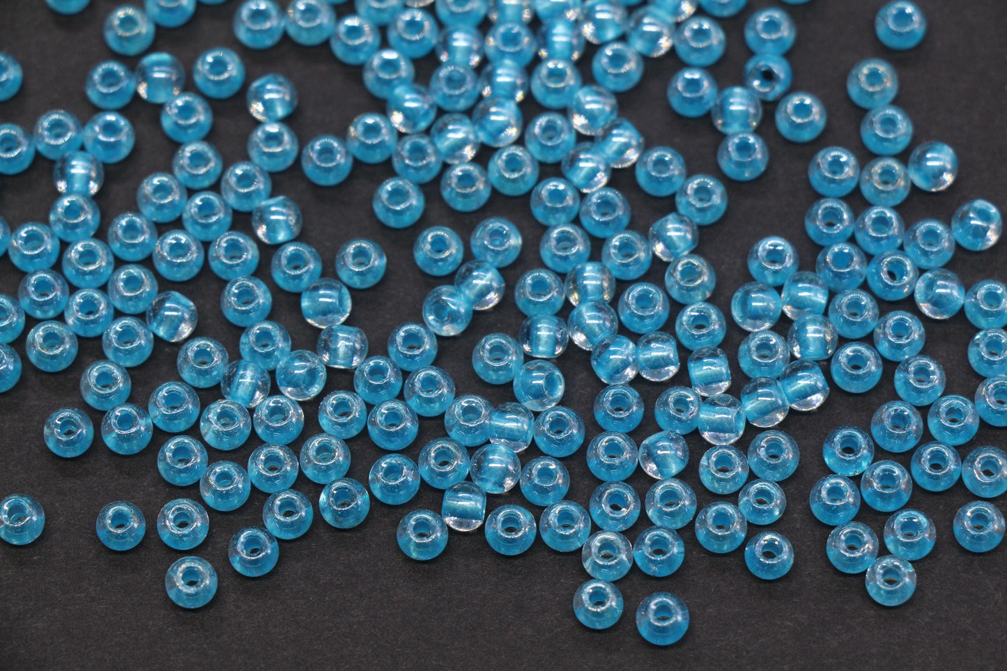 4mm Blue Lined Glass Seed Beads, Transparent Blue Core Beads, Jewelry Making Supplies #2328