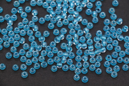 4mm Blue Lined Glass Seed Beads, Transparent Blue Core Beads, Jewelry Making Supplies #2328