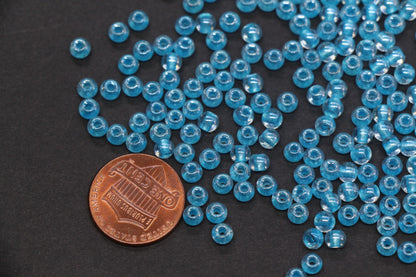 4mm Blue Lined Glass Seed Beads, Transparent Blue Core Beads, Jewelry Making Supplies #2328