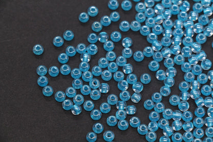 4mm Blue Lined Glass Seed Beads, Transparent Blue Core Beads, Jewelry Making Supplies #2328