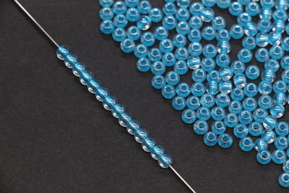 4mm Blue Lined Glass Seed Beads, Transparent Blue Core Beads, Jewelry Making Supplies #2328