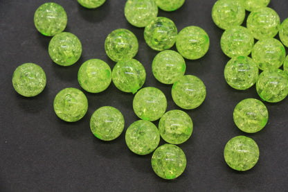 12mm Light Green Crackle Gumball Beads, Acrylic Crackle Loose Beads, Bubblegum Beads, Chunky Beads, Smooth Round Plastic Beads #1518