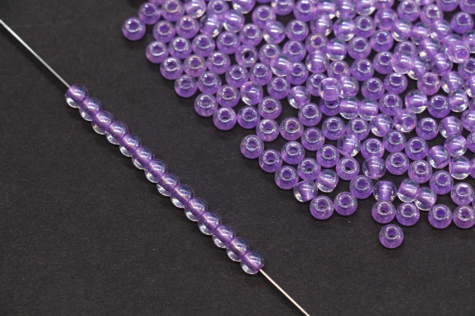 4mm Purple Lined Glass Seed Beads, Transparent Purple Core Rocailles Beads, Beads for Jewelry Making #2334
