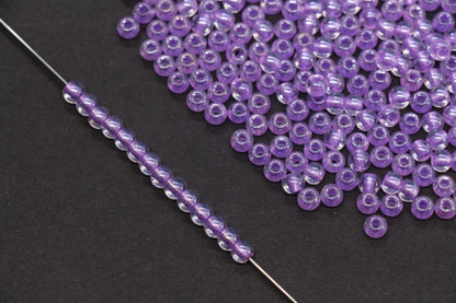 4mm Purple Lined Glass Seed Beads, Transparent Purple Core Rocailles Beads, Beads for Jewelry Making #2334