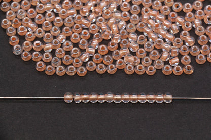 4mm Peach Lined Glass Seed Beads, Transparent Peach Core Rocailles Beads, Beads for Jewelry Making #2326