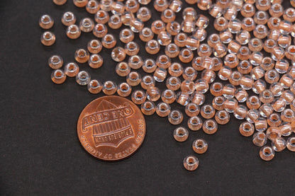 4mm Peach Lined Glass Seed Beads, Transparent Peach Core Rocailles Beads, Beads for Jewelry Making #2326