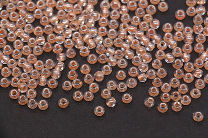 4mm Peach Lined Glass Seed Beads, Transparent Peach Core Rocailles Beads, Beads for Jewelry Making #2326