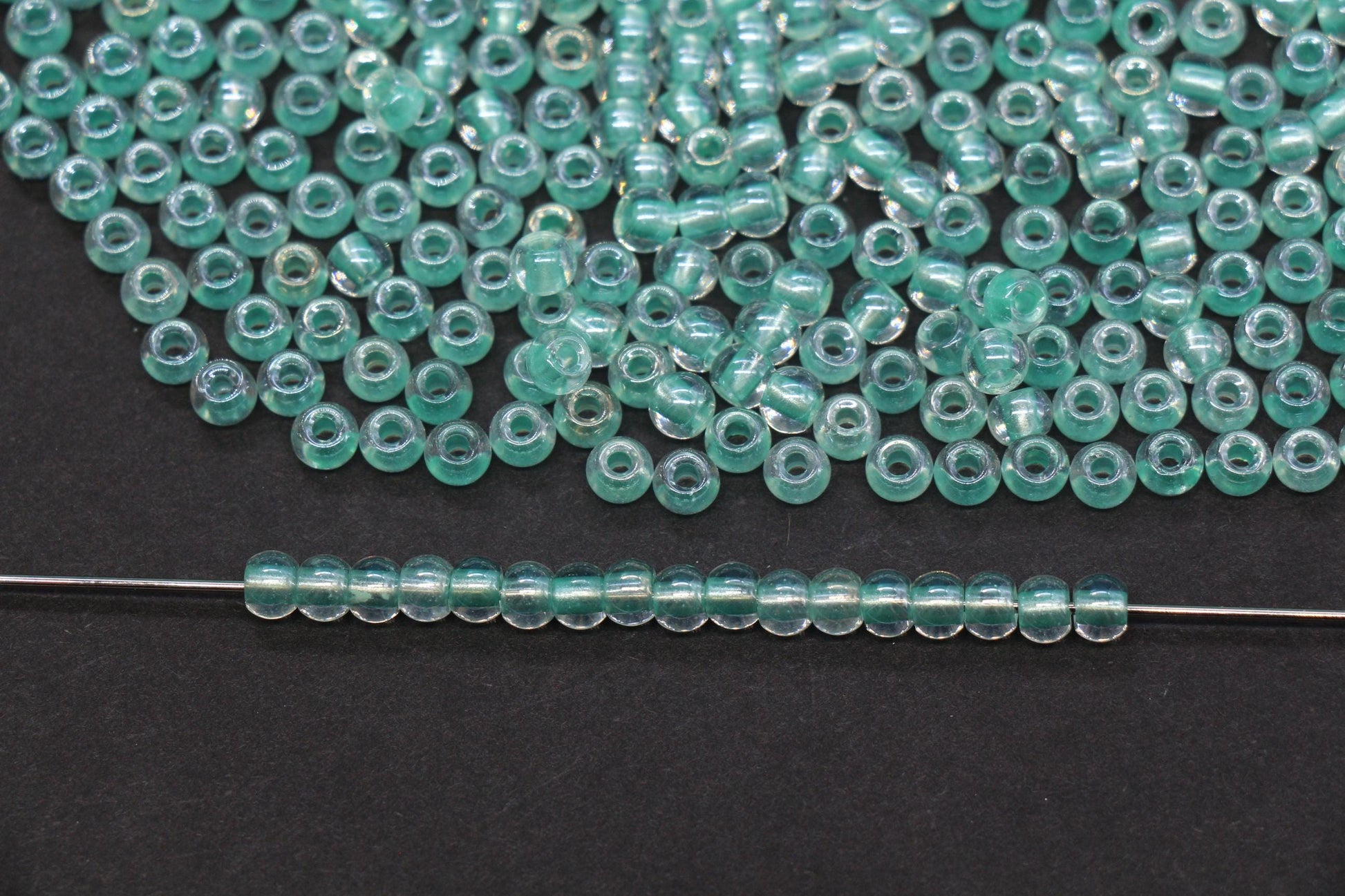 4mm Green Lined Glass Seed Beads, Transparent Green Core Rocailles Beads, Beads for Jewelry Making #852