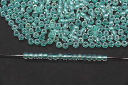 4mm Green Lined Glass Seed Beads, Transparent Green Core Rocailles Beads, Beads for Jewelry Making #852