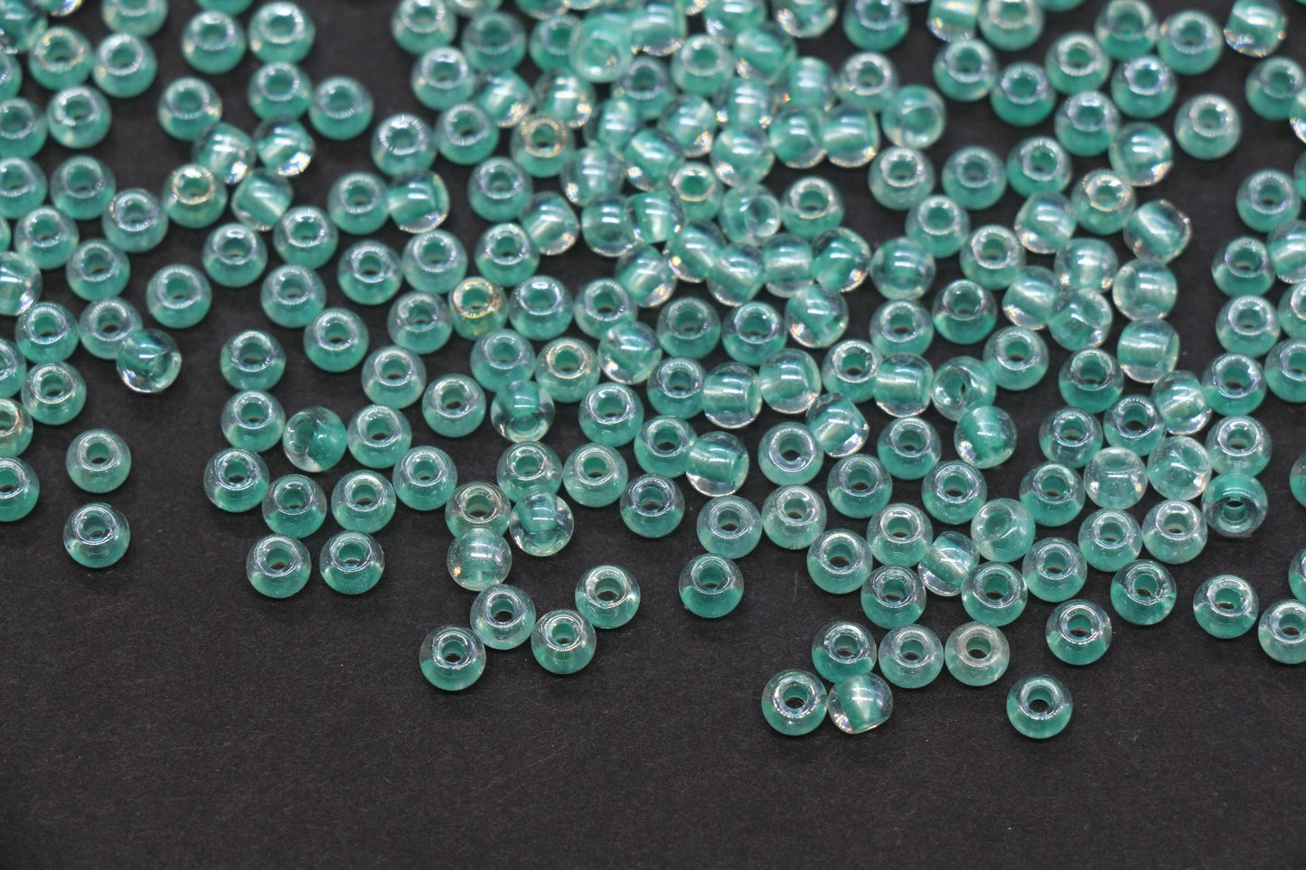 4mm Green Lined Glass Seed Beads, Transparent Green Core Rocailles Beads, Beads for Jewelry Making #852