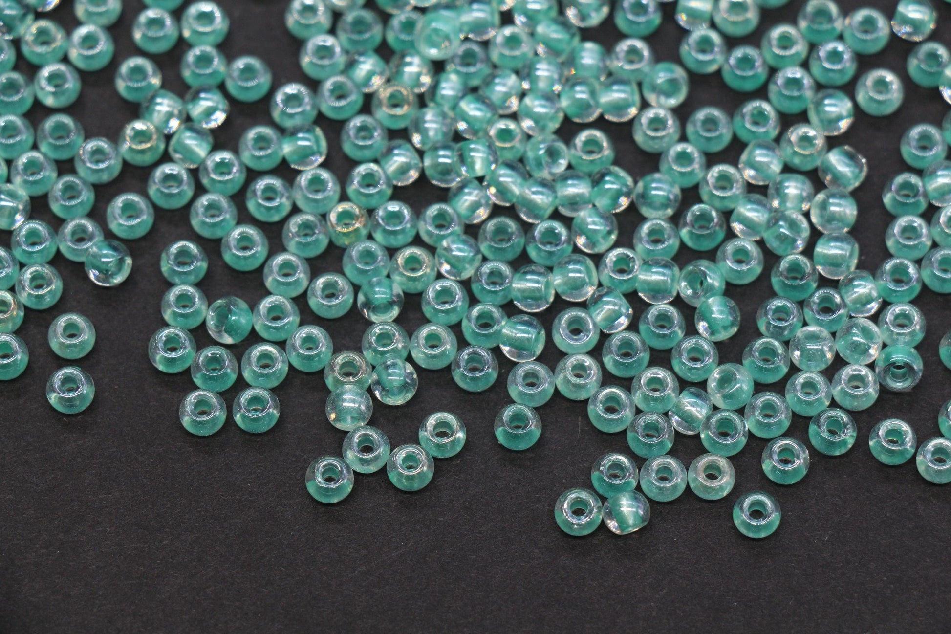 4mm Green Lined Glass Seed Beads, Transparent Green Core Rocailles Beads, Beads for Jewelry Making #852