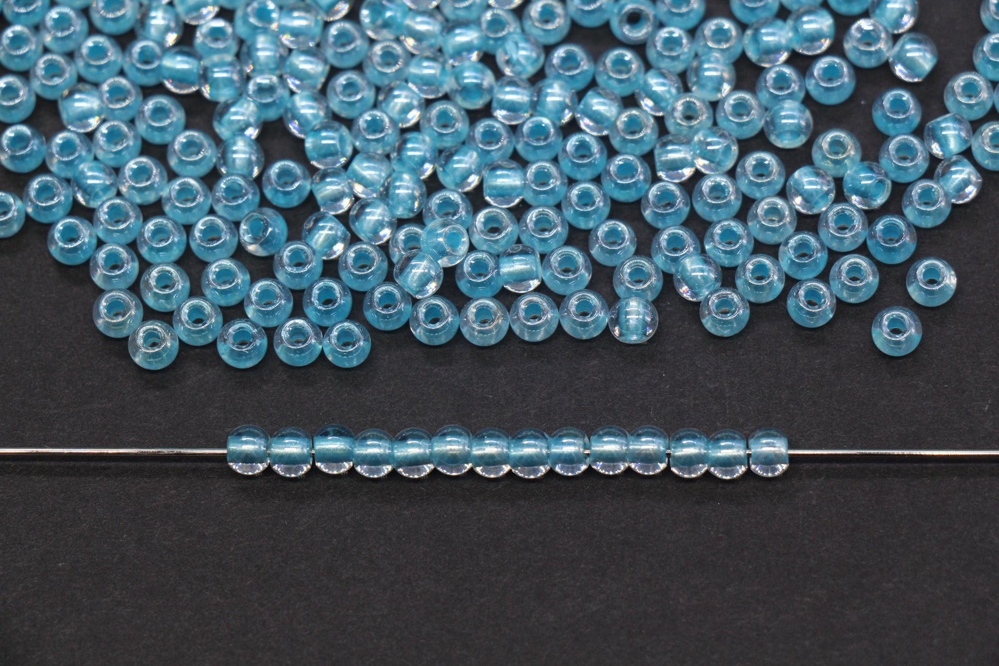 4mm Aqua Lined Glass Seed Beads, Transparent Aqua Core Rocailles Beads, Beads for Jewelry Making #851