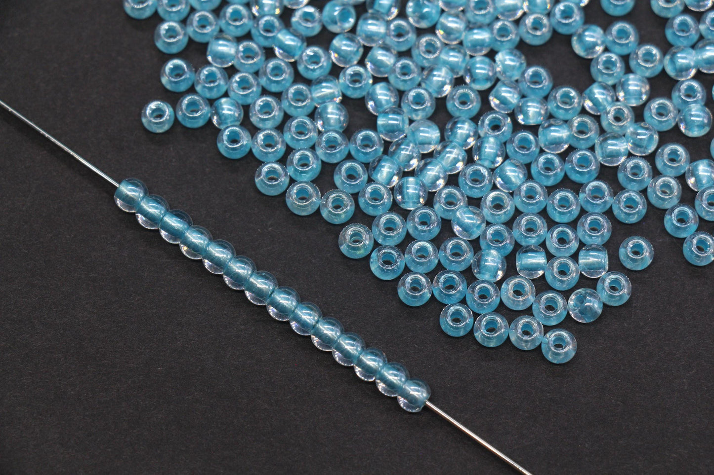 4mm Aqua Lined Glass Seed Beads, Transparent Aqua Core Rocailles Beads, Beads for Jewelry Making #851