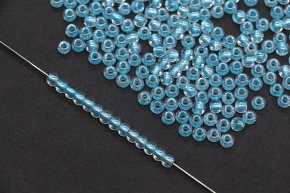 4mm Aqua Lined Glass Seed Beads, Transparent Aqua Core Rocailles Beads, Beads for Jewelry Making #851