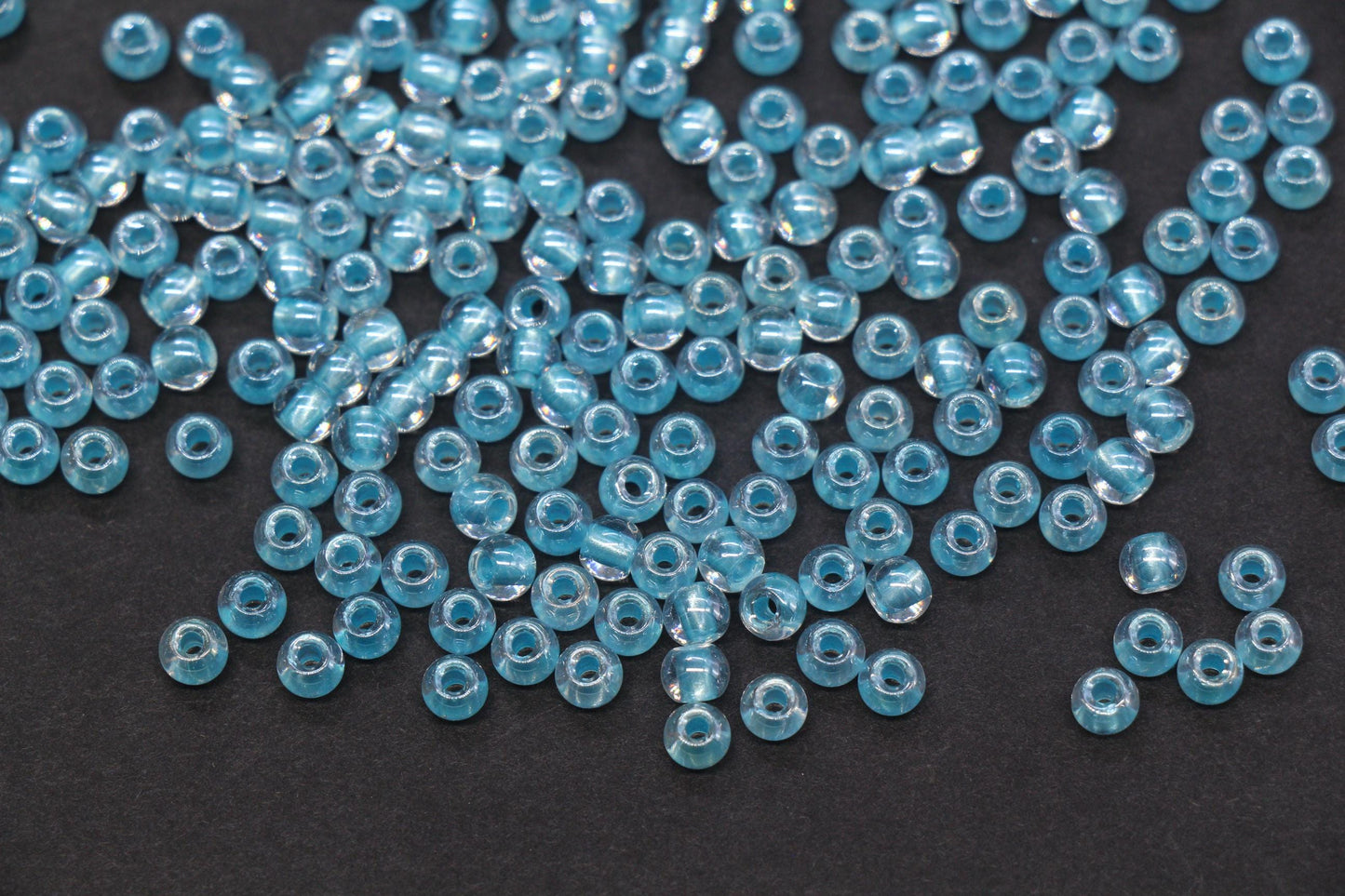 4mm Aqua Lined Glass Seed Beads, Transparent Aqua Core Rocailles Beads, Beads for Jewelry Making #851