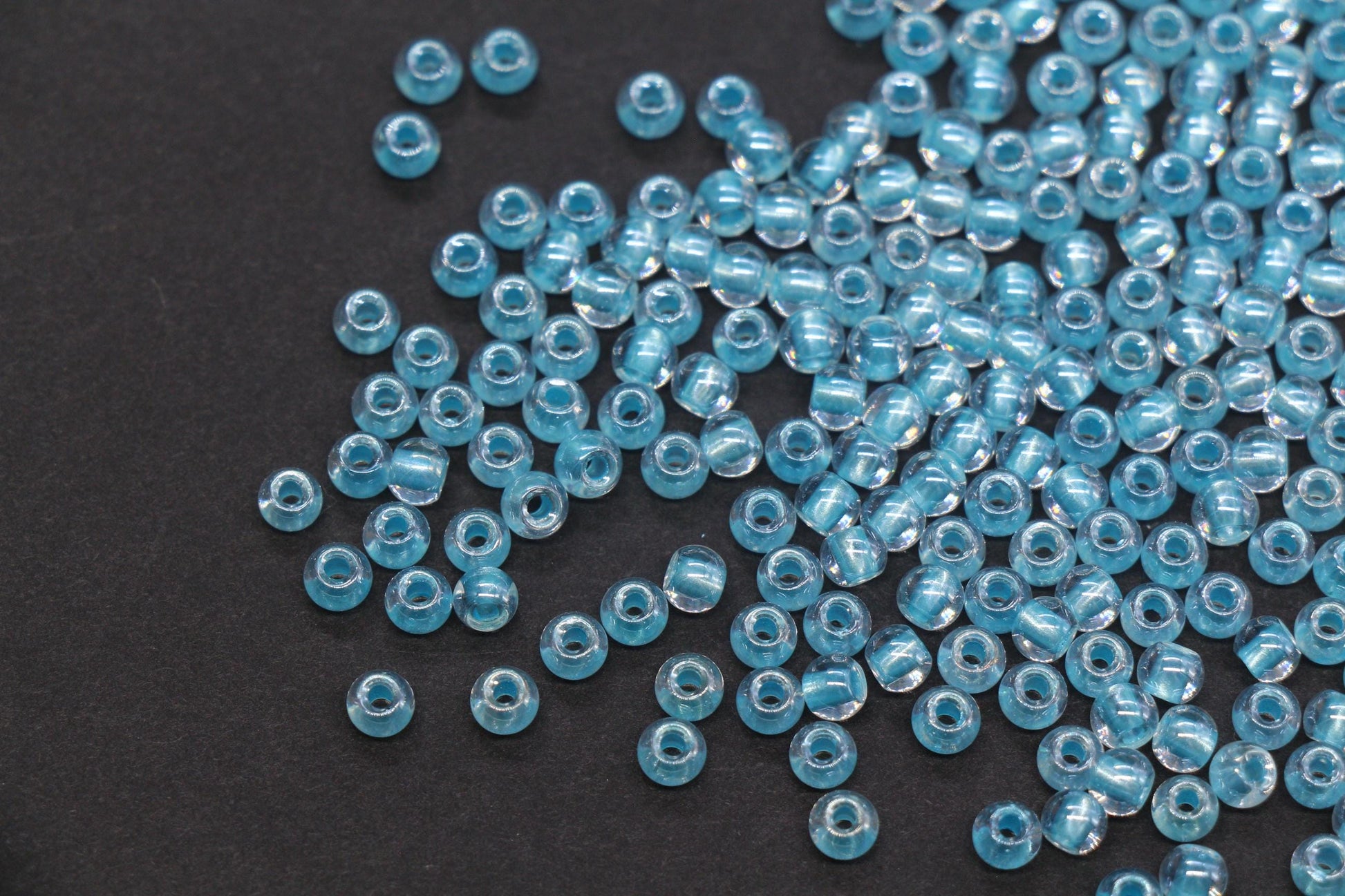 4mm Aqua Lined Glass Seed Beads, Transparent Aqua Core Rocailles Beads, Beads for Jewelry Making #851