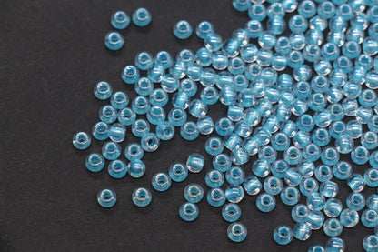 4mm Aqua Lined Glass Seed Beads, Transparent Aqua Core Rocailles Beads, Beads for Jewelry Making #851