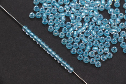 4mm Aqua Lined Glass Seed Beads, Transparent Aqua Core Rocailles Beads, Beads for Jewelry Making #851