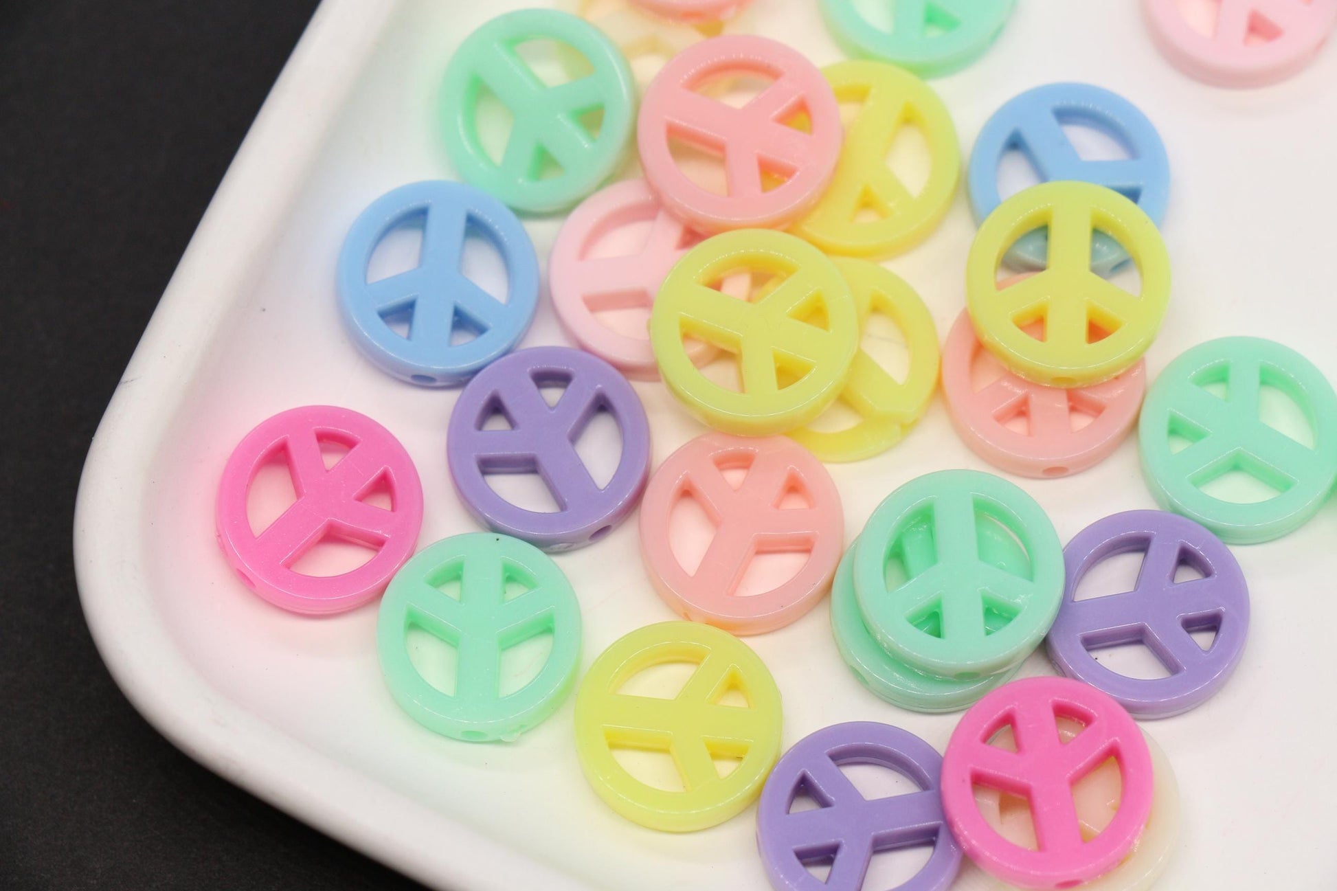 14mm Pastel Peace Sign Beads, Symbol Beads for Bracelet Jewelry Making #846