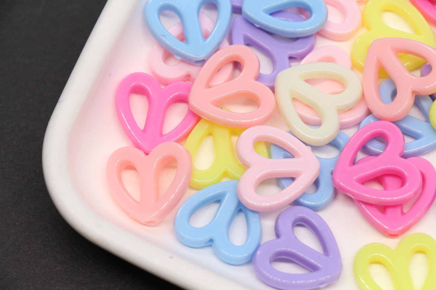 16mm Pastel Open Heart Beads, Heart Outline Beads for Bracelet Jewelry Making #847