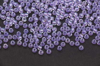 4mm Purple Lined Glass Seed Beads, Glossy Round Rocailles Beads, Bracelet Jewelry Making Supplies #1248