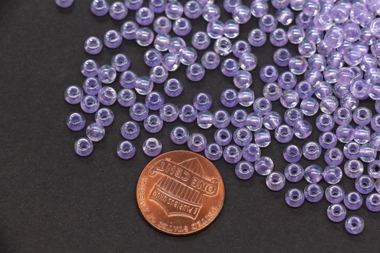 4mm Purple Lined Glass Seed Beads, Glossy Round Rocailles Beads, Bracelet Jewelry Making Supplies #1248
