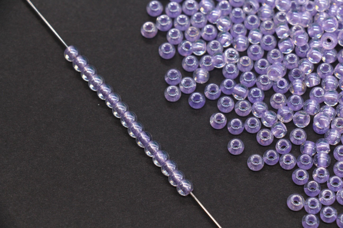 4mm Purple Lined Glass Seed Beads, Glossy Round Rocailles Beads, Bracelet Jewelry Making Supplies #1248