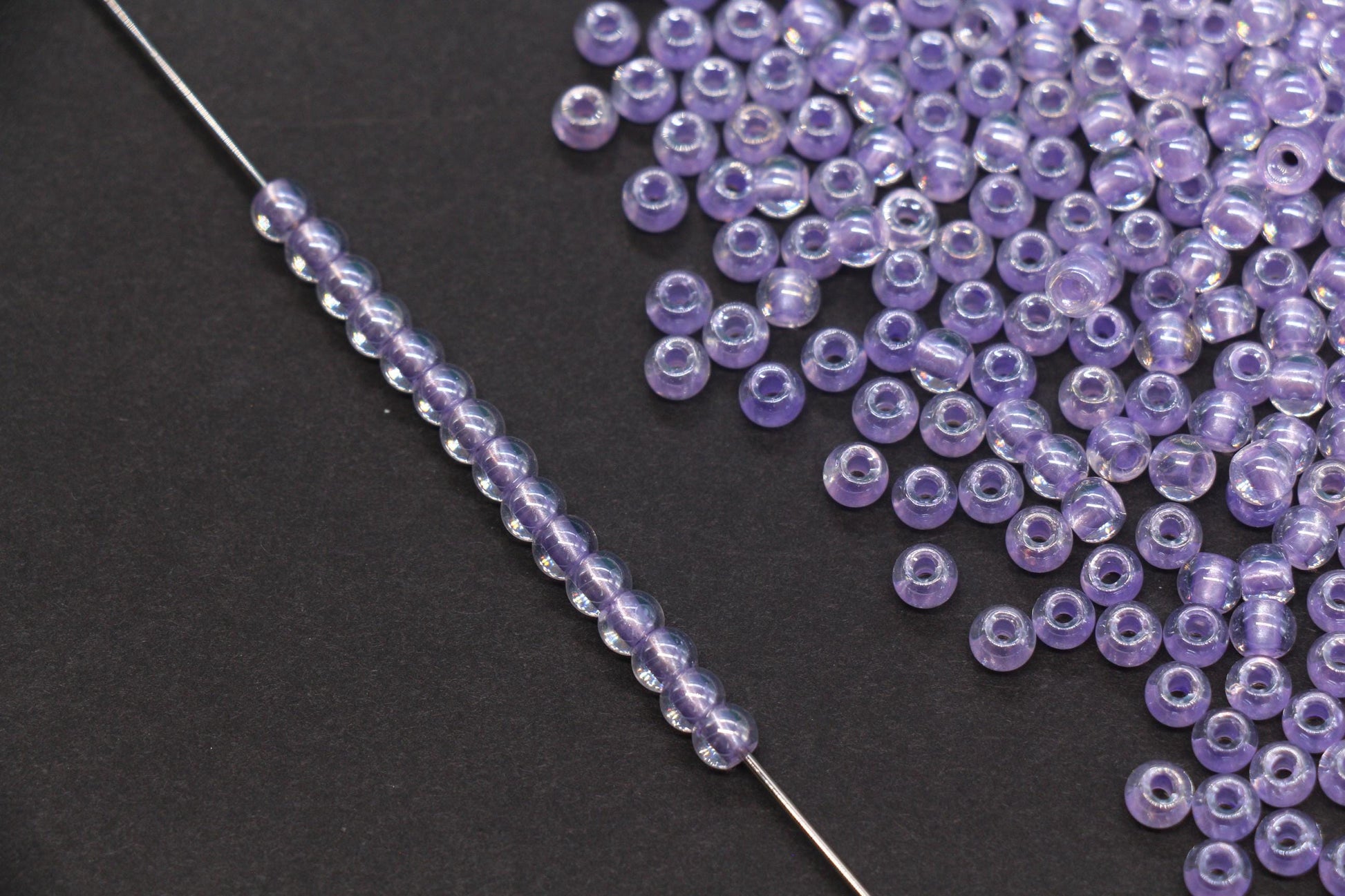 4mm Purple Lined Glass Seed Beads, Glossy Round Rocailles Beads, Bracelet Jewelry Making Supplies #1248