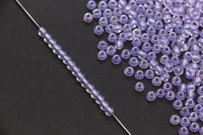 4mm Purple Lined Glass Seed Beads, Glossy Round Rocailles Beads, Bracelet Jewelry Making Supplies #1248