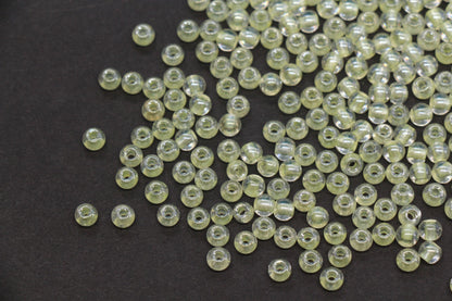 4mm Yellow Lined Glass Seed Beads, Glossy Round Rocailles Beads for Bracelet Jewelry Making Supplies #1250