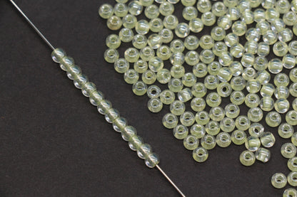 4mm Yellow Lined Glass Seed Beads, Glossy Round Rocailles Beads for Bracelet Jewelry Making Supplies #1250