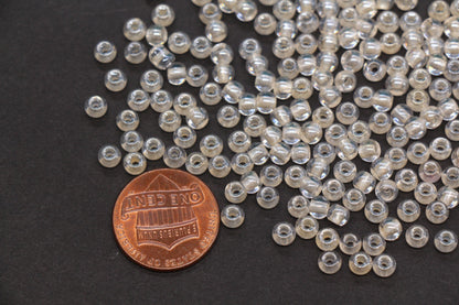 4mm Peach Lined Glass Seed Beads, Glossy Round Rocailles Beads for Bracelet Jewelry Making#1080