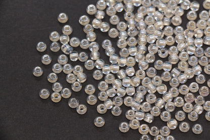 4mm Peach Lined Glass Seed Beads, Glossy Round Rocailles Beads for Bracelet Jewelry Making#1080