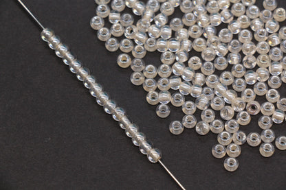4mm Peach Lined Glass Seed Beads, Glossy Round Rocailles Beads for Bracelet Jewelry Making#1080
