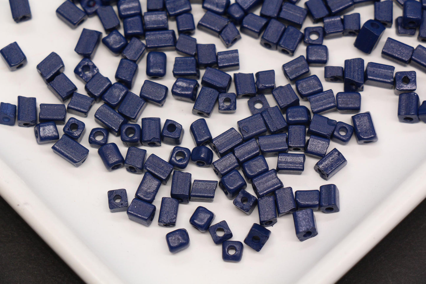 4mm Navy Blue Cube Glass Beads, Square Seed Beads for Bracelet Jewelry Making #1252