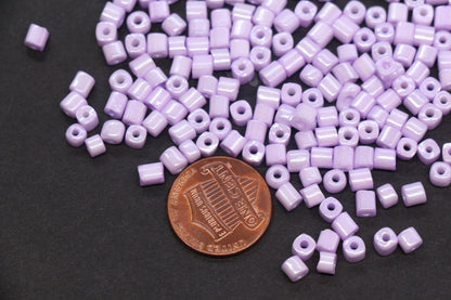 4mm Pastel Purple Cube Glass Beads, Glossy Square Seed Beads for Bracelet Jewelry Making #1082