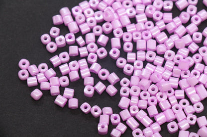 4mm Pink Cube Glass Beads, Glossy Square Seed Beads for Bracelet Jewelry Making #2762