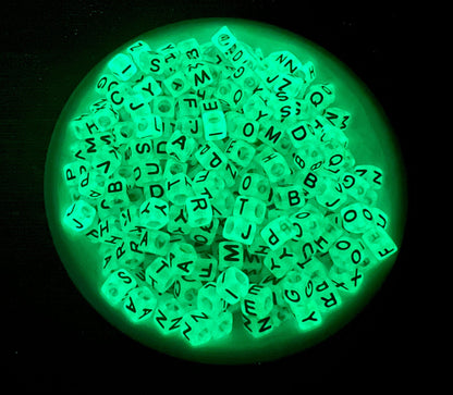 6mm Glow in the Dark Cube Alphabet Beads, Glowing Acrylic Square Letter Beads for Name Bracelet Jewelry Making #290