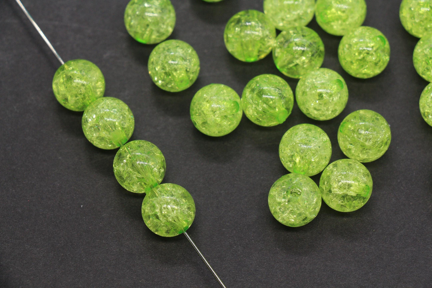 12mm Light Green Crackle Gumball Beads, Acrylic Crackle Loose Beads, Bubblegum Beads, Chunky Beads, Smooth Round Plastic Beads #1518