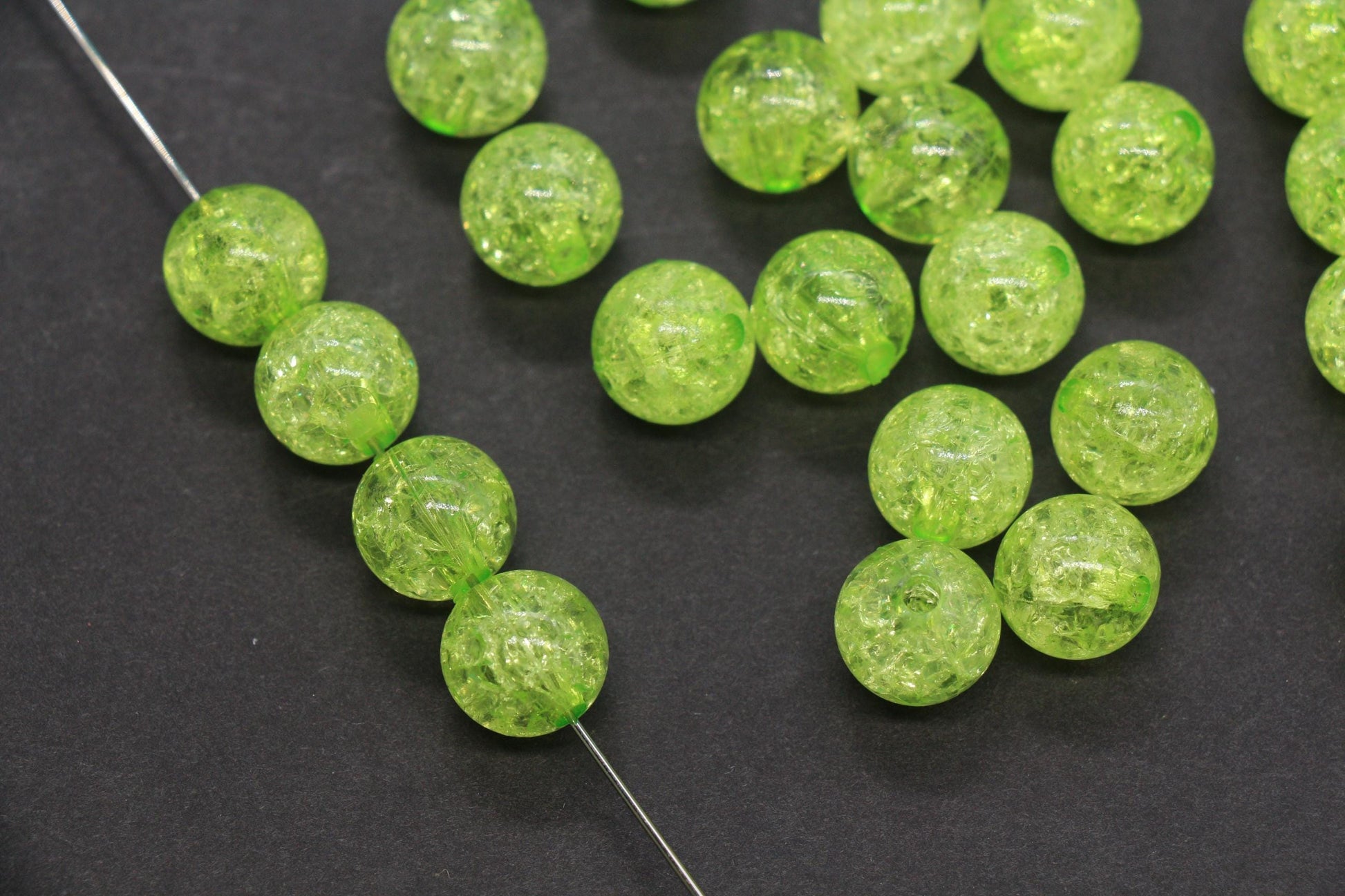 12mm Light Green Crackle Gumball Beads, Acrylic Crackle Loose Beads, Bubblegum Beads, Chunky Beads, Smooth Round Plastic Beads #1518