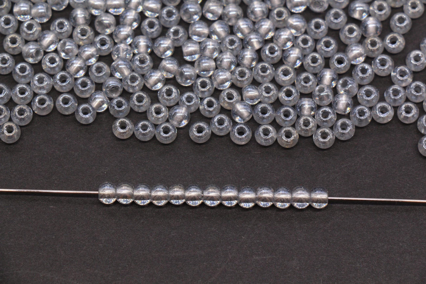 4mm Silver Lined Glass Beads, Glossy Transparent Round Seed Beads for Bracelets, DIY Jewelry Supplies #1737