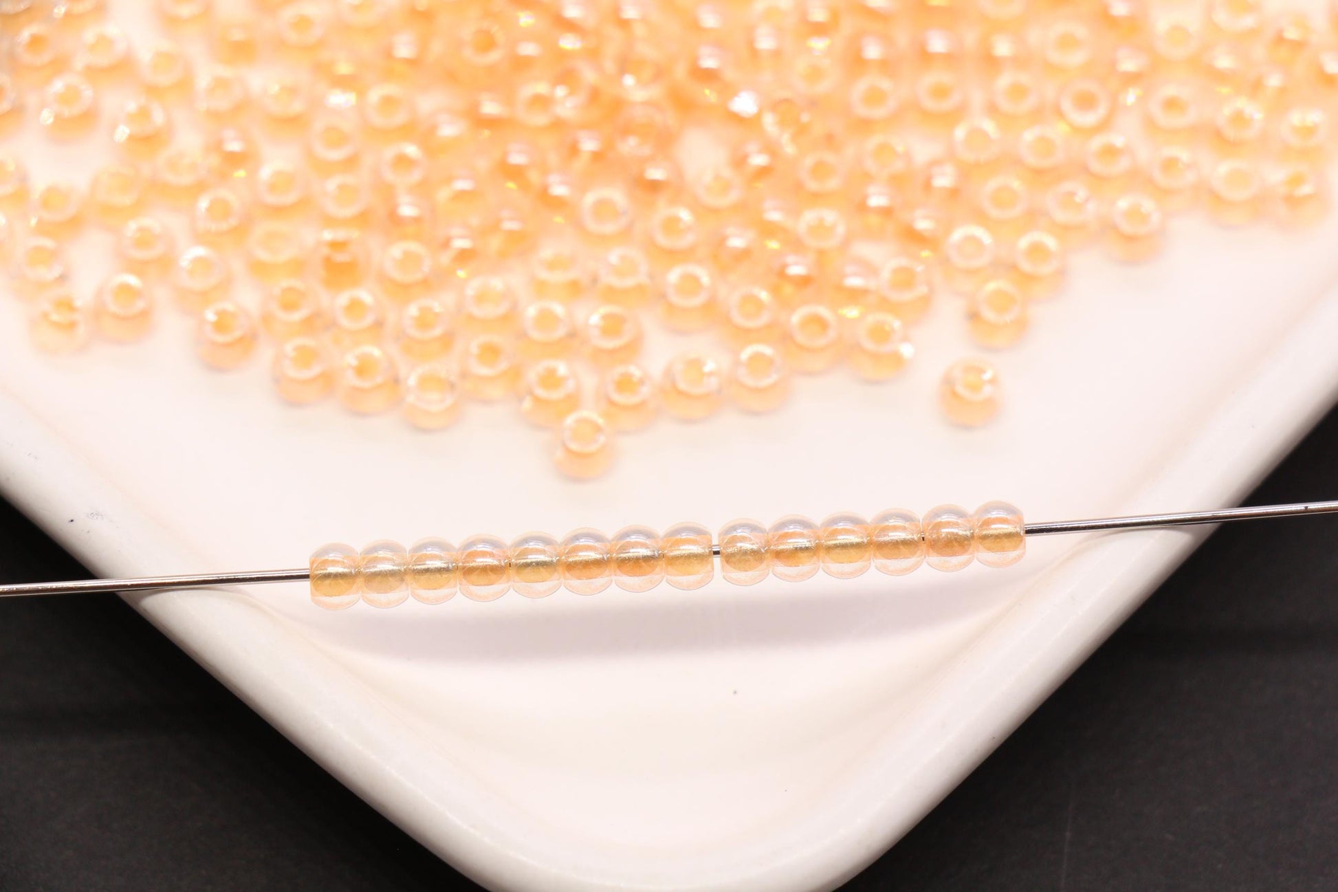 4mm Peach Lined Glass Beads, Glossy Transparent Round Seed Beads for Bracelets, DIY Jewelry Supplies #1738