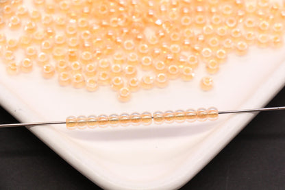 4mm Peach Lined Glass Beads, Glossy Transparent Round Seed Beads for Bracelets, DIY Jewelry Supplies #1738