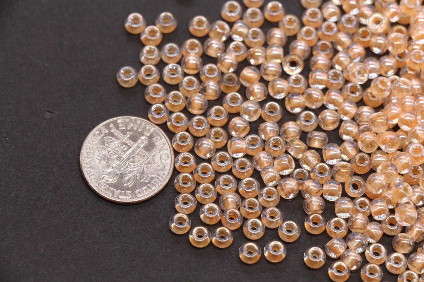 4mm Peach Lined Glass Beads, Glossy Transparent Round Seed Beads for Bracelets, DIY Jewelry Supplies #1738