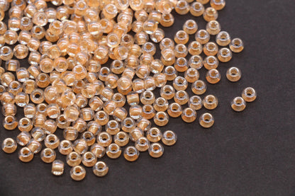 4mm Peach Lined Glass Beads, Glossy Transparent Round Seed Beads for Bracelets, DIY Jewelry Supplies #1738