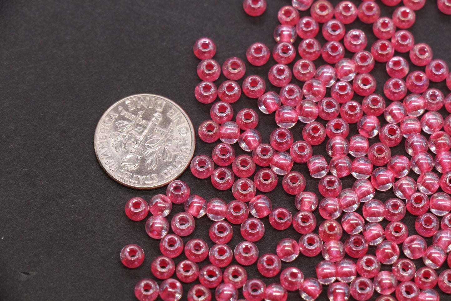 4mm Pink Lined Glass Beads, Glossy Transparent Round Seed Beads for Bracelets, Clear Pink Spacer Beads, DIY Jewelry Supplies #1743